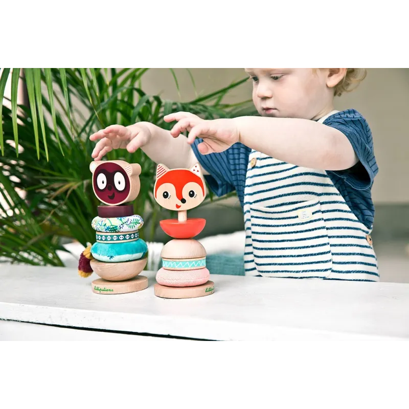 Empilable bois et tissu bébé - Pyramide Alice la renarde LILLIPUTIENS