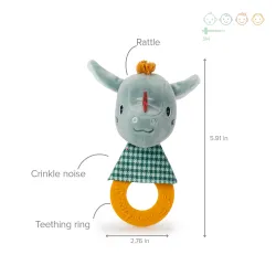 Hochet en peluche avec fonction anneau de dentition, peluche Joe le dragon