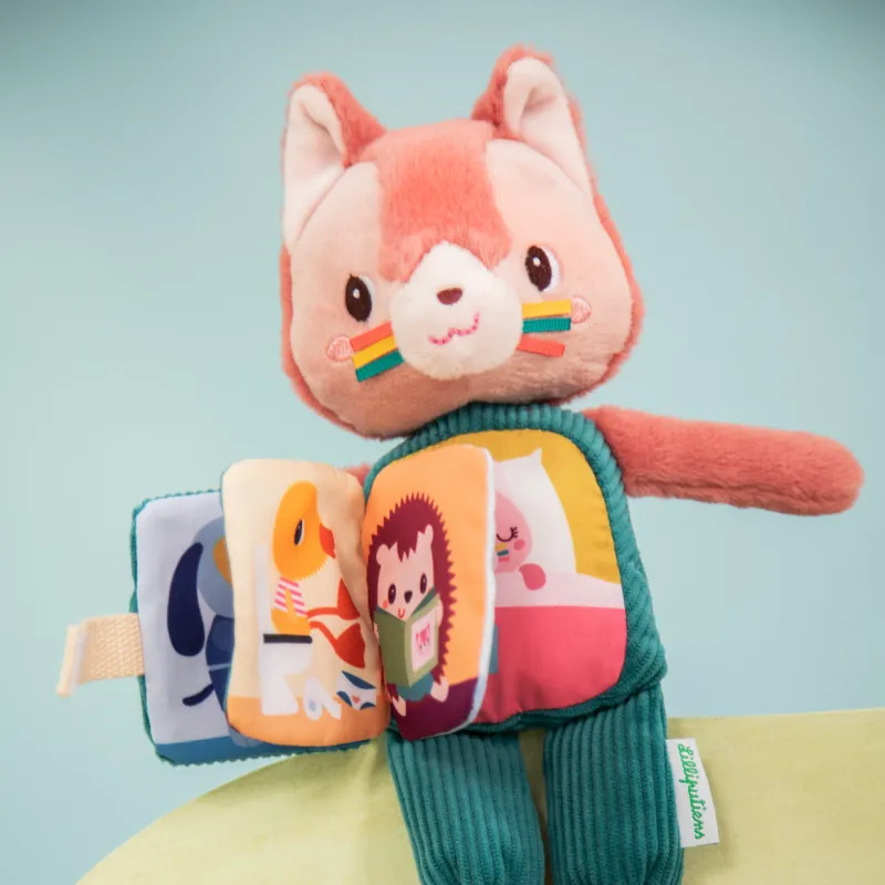 Peluche phosphorescente et livre en tissu Jeanne le chat