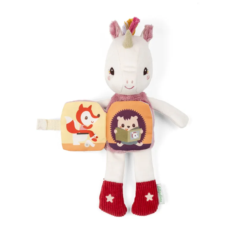 Lena l'unicorno, libro di peluche e tessuto fosforescente