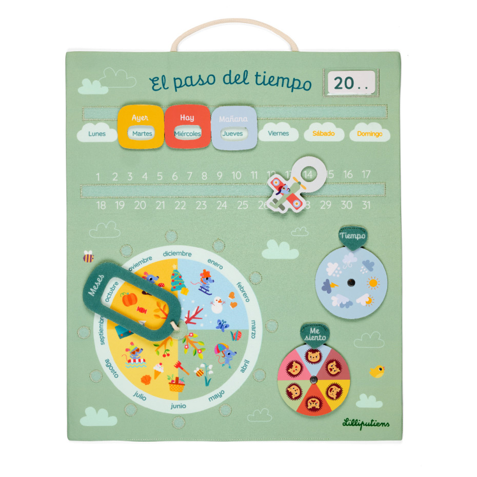Calendrier enfant en tissu "Au fil du temps" - Espagnol