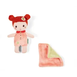Mini Bébé Jil 18 cm | Stoffen pop met roze bedje