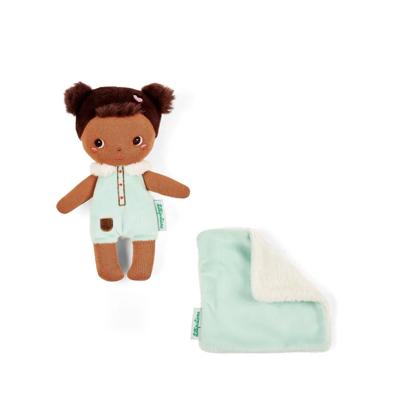 Mini Bébé Jackie 18 cm | Stoffen pop met wit bedje