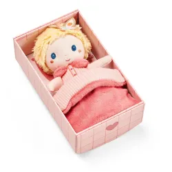 Mini Bébé Jade 18 cm | Stoffen pop met roze bedje