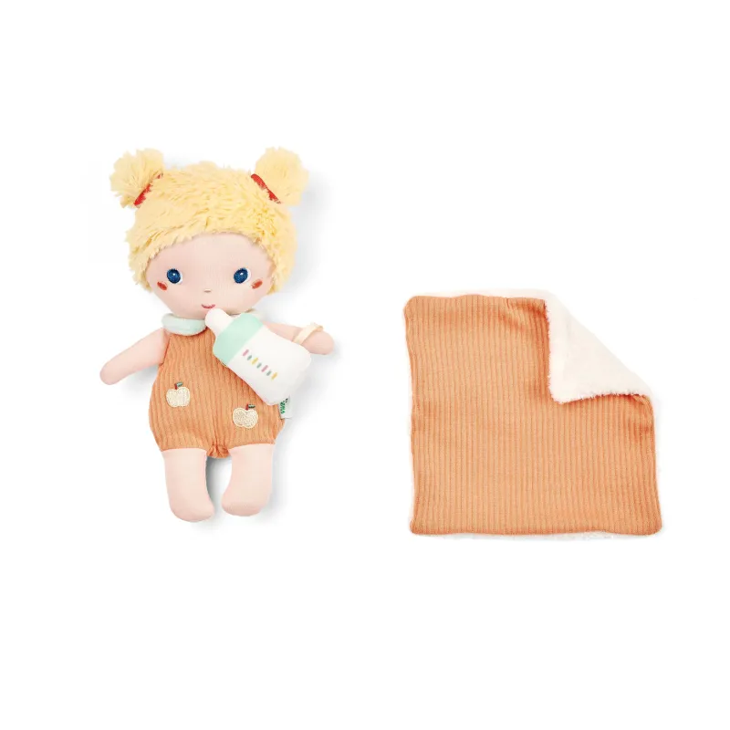 Baby Méla pop 21 cm met oranje poppenmand en flesje | Vanaf 12 maanden