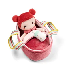 Baby Mio pop 21 cm met roze poppenmand en flesje | Vanaf 12 maanden