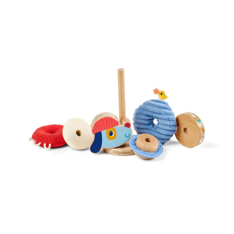 Stapelspeelgoed hout en stof baby - Piramide Jules de hond LILLIPUTIENS