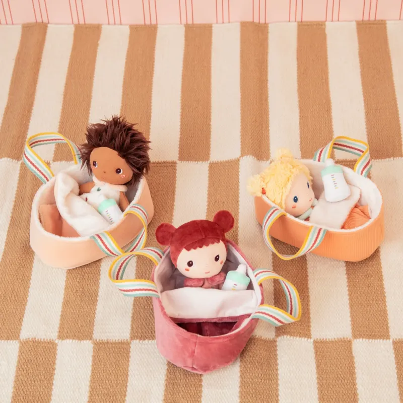 Baby Méla pop 21 cm met oranje poppenmand en flesje | Vanaf 12 maanden