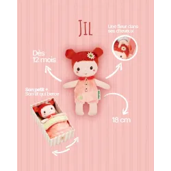 Mini Bébé Jil 18 cm | Stoffen pop met roze bedje