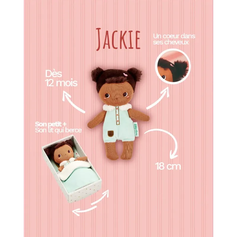 Mini Bébé Jackie 18 cm | Stoffen pop met wit bedje