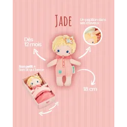 Mini Bébé Jade 18 cm | Stoffen pop met roze bedje