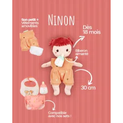Poupon en tissu Ninon 30 cm dès 18 mois | Poupée avec biberon