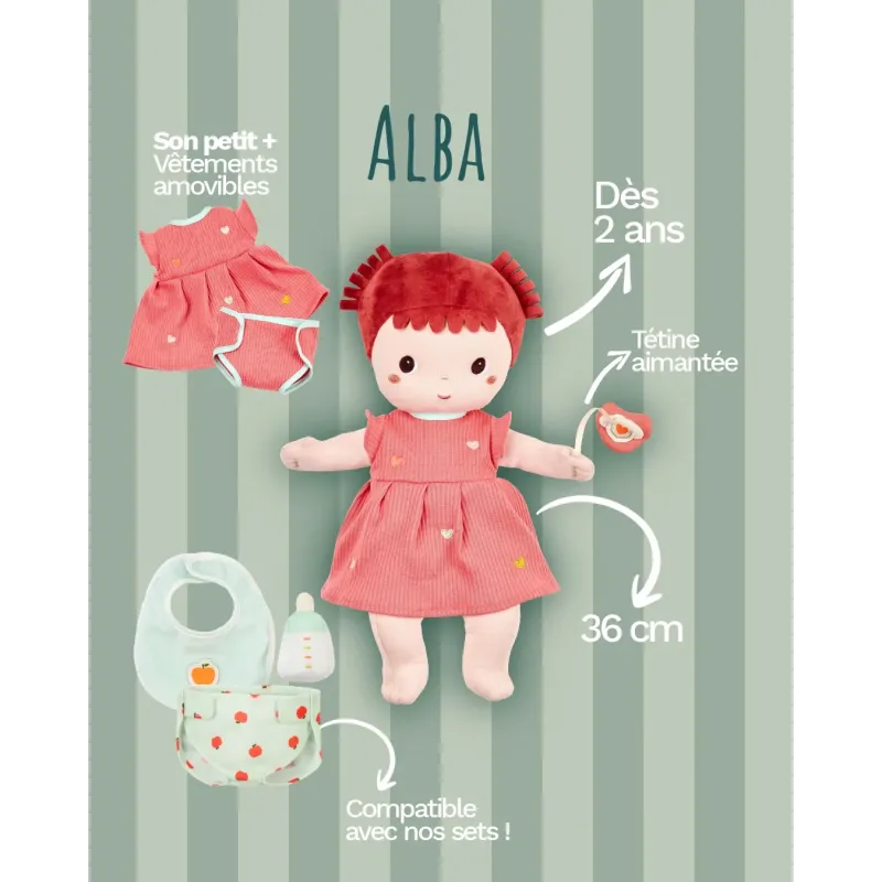 Stoffen babypop Alba 36 cm vanaf 2 jaar | Pop met fopspeen