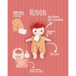 Muñeca bebé de tela Ninon 30 cm desde 18 meses | Muñeca con biberón