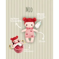 Baby Mio pop 21 cm met roze poppenmand en flesje | Vanaf 12 maanden