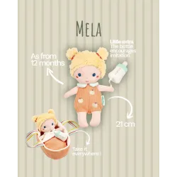 Baby Méla pop 21 cm met oranje poppenmand en flesje | Vanaf 12 maanden