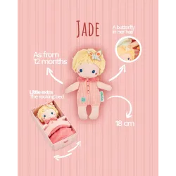 Mini Bébé Jade 18 cm | Stoffen pop met roze bedje