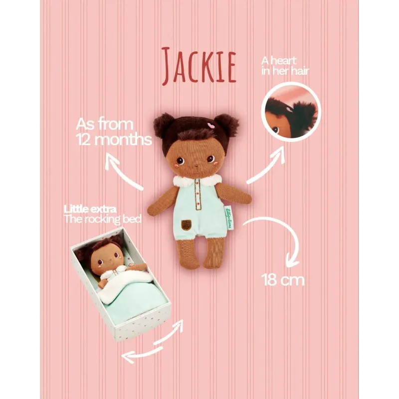Mini Bébé Jackie 18 cm | Stoffen pop met wit bedje